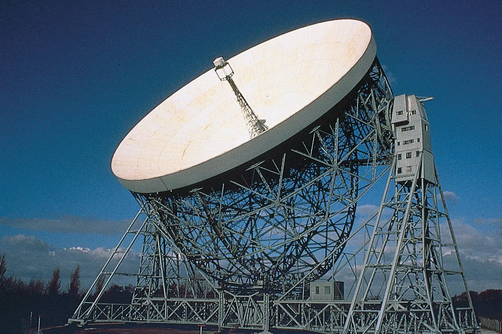 View of the 76 metre diameter Mark 1A radio telescope